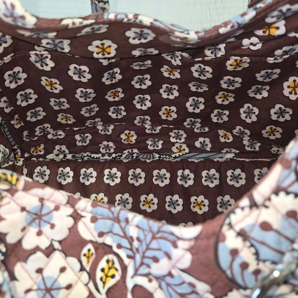 Women's Vera Bradley Slate Blooms Brown Blue Floral Quilted Hobo Bag